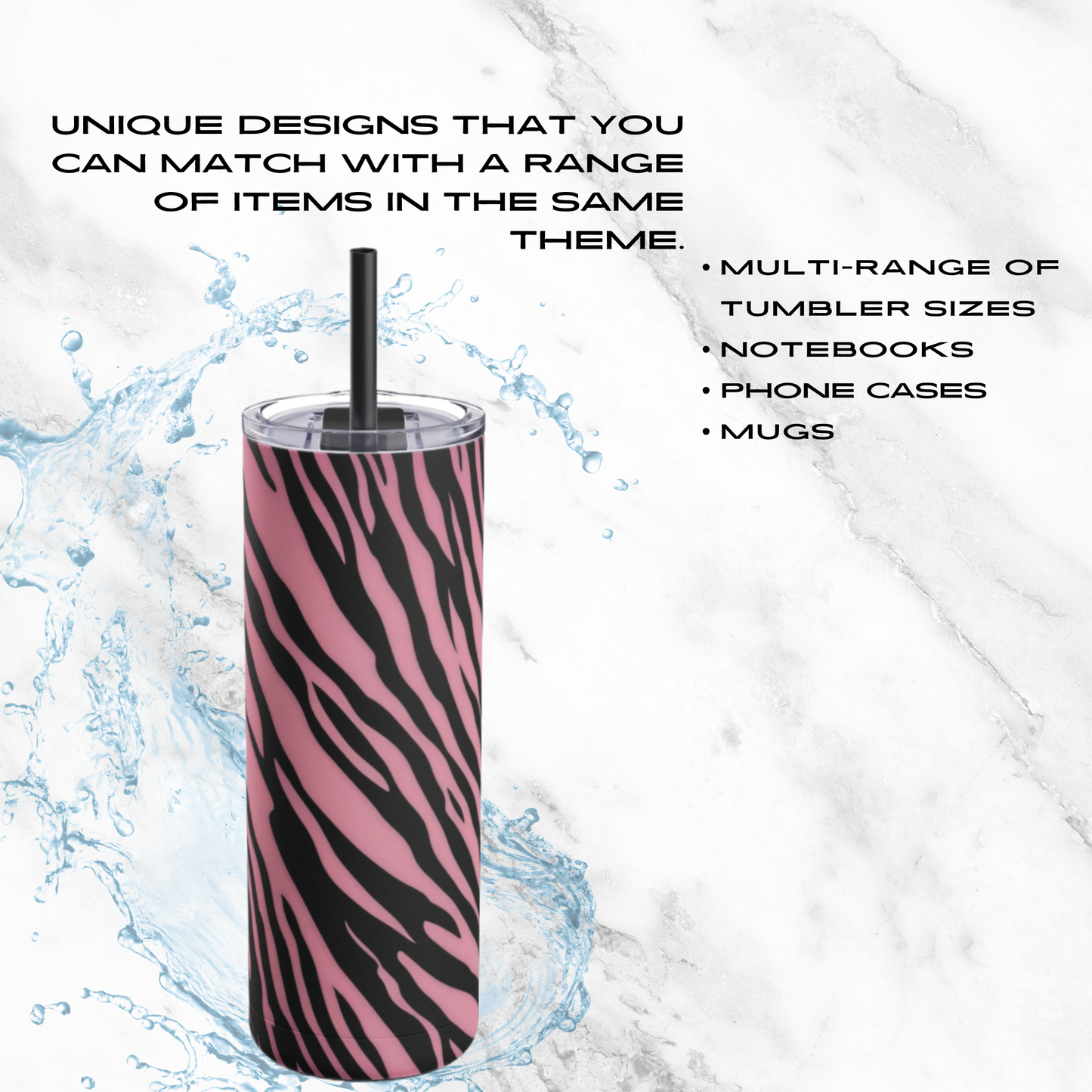 Pink Zebra Rush 20oz Skinny Tumbler - With Straw