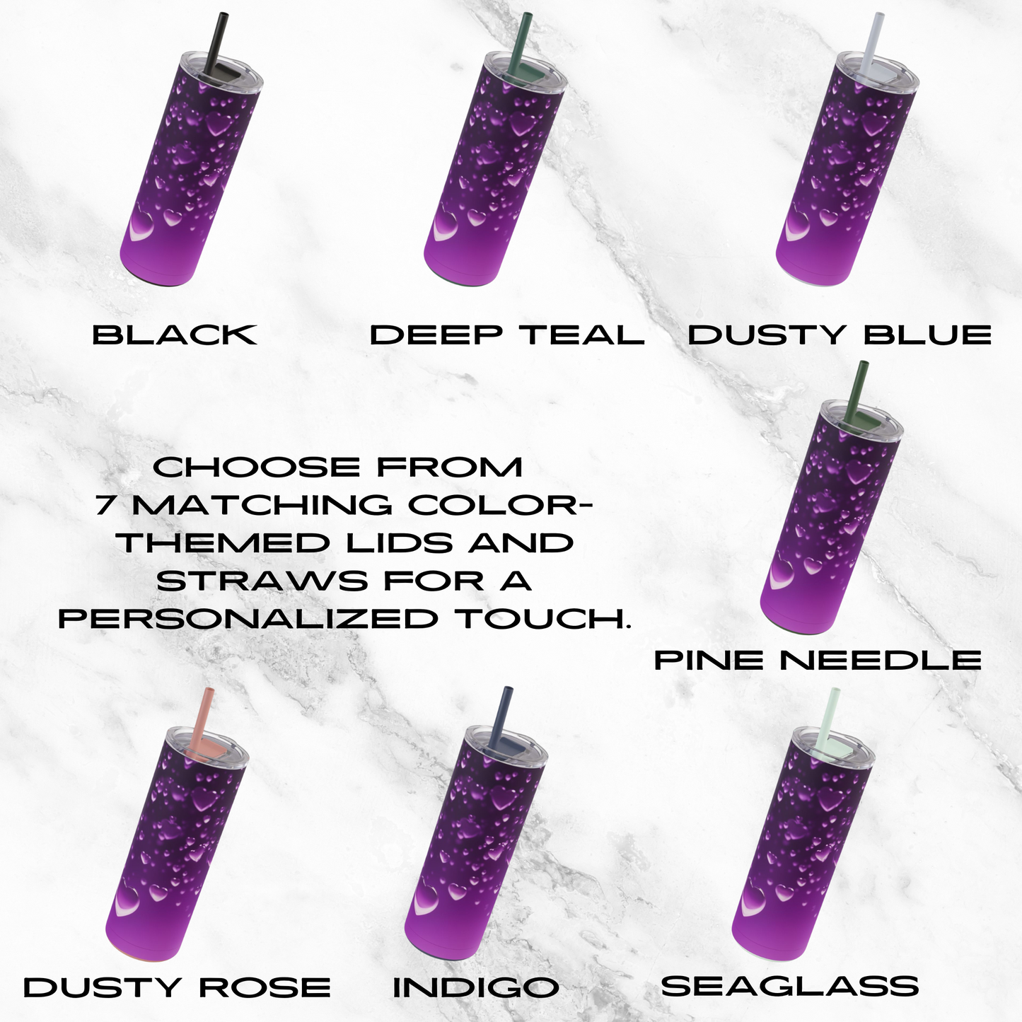 Purple Heart Shower 20oz Skinny Tumbler - With Straw