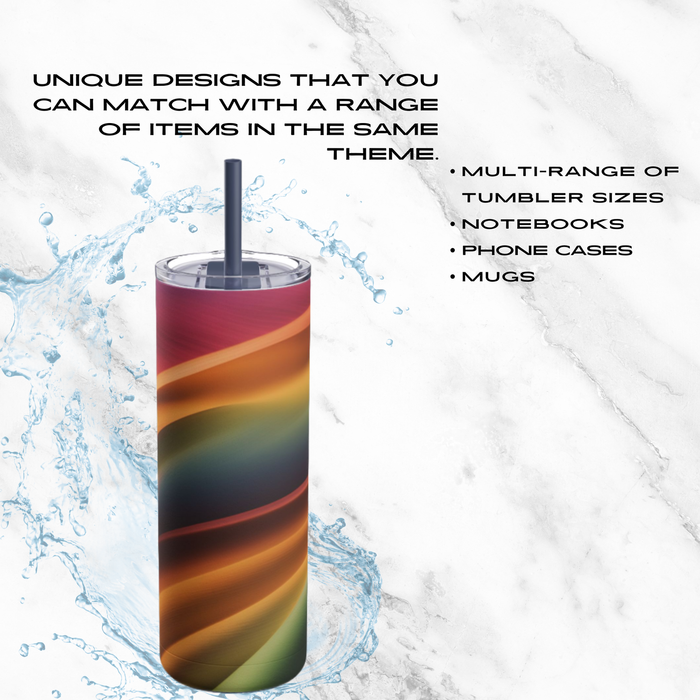 Rainbow Cascade 20oz Skinny Tumbler - With Straw