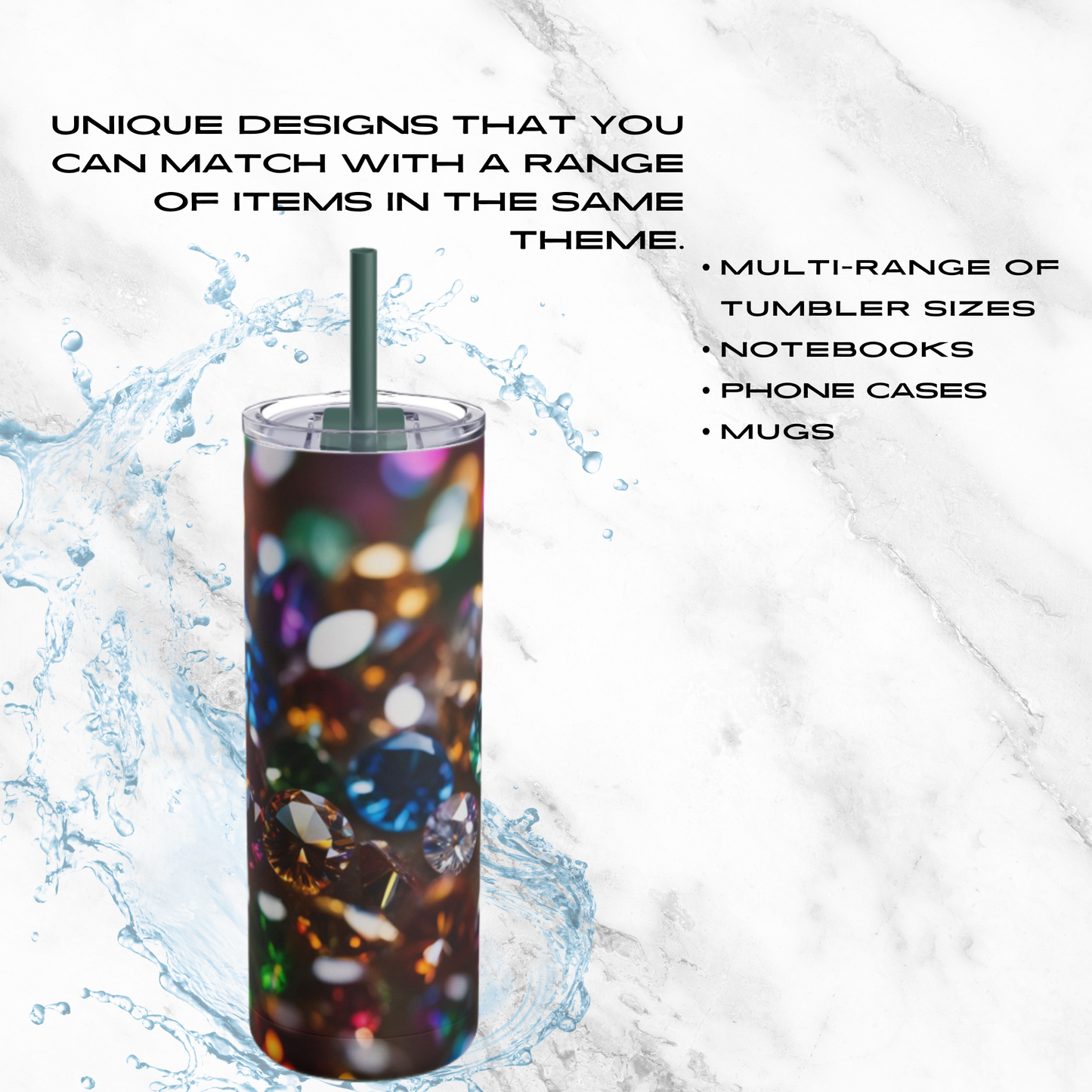 Rainbow Jewels 20oz Skinny Tumbler - With Straw