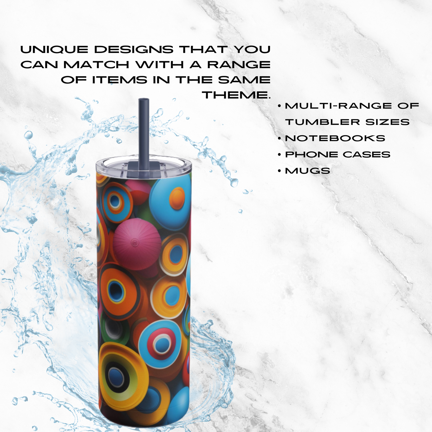 Retro Rings 20oz Skinny Tumbler - With Straw