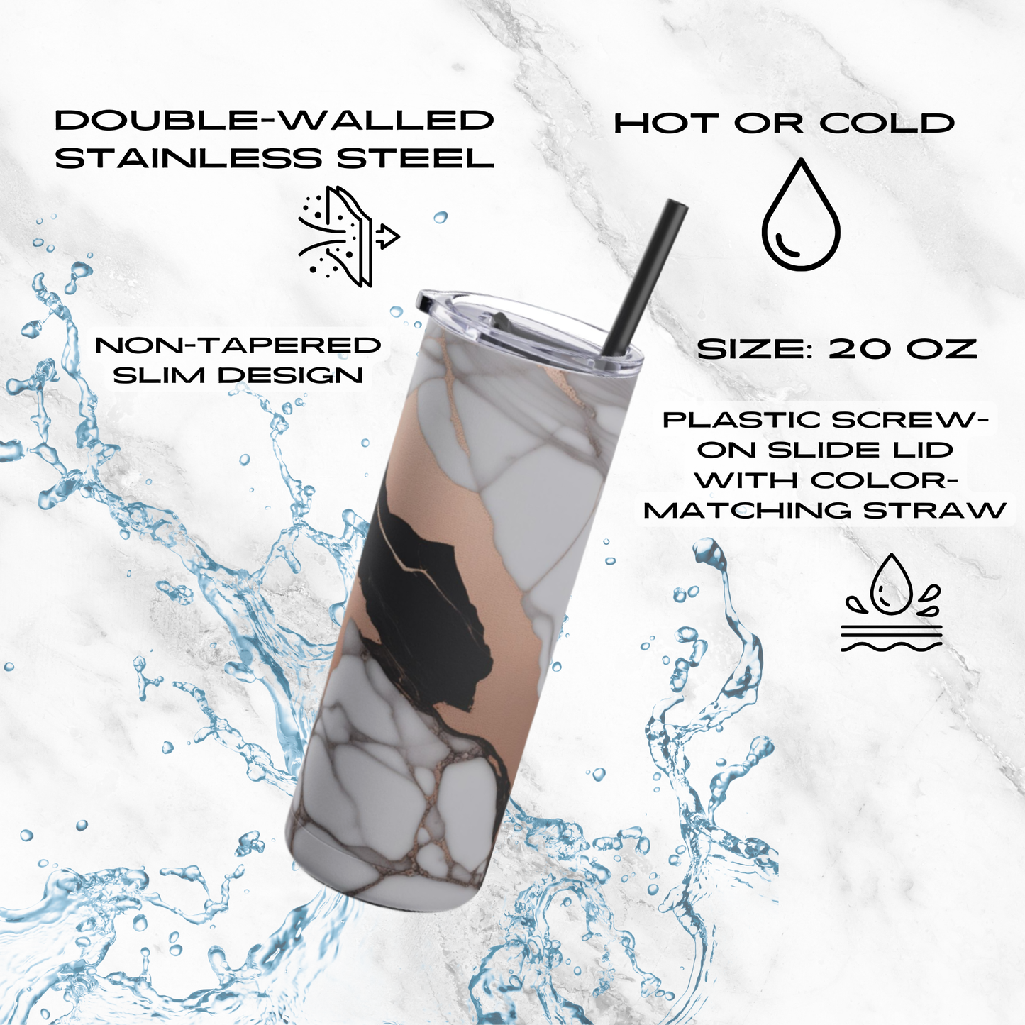 Rose Gold Luxe 20oz Skinny Tumbler - With Straw