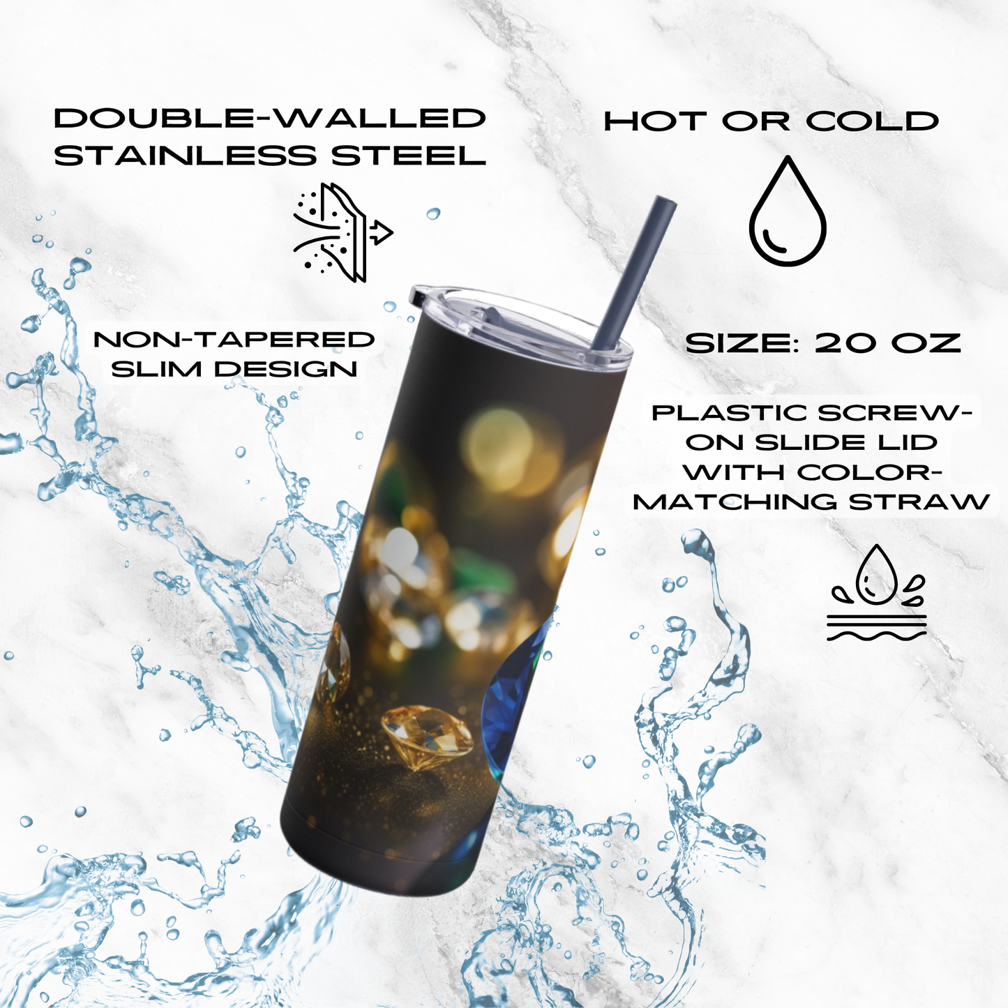 Sapphire Glow 20oz Skinny Tumbler - With Straw