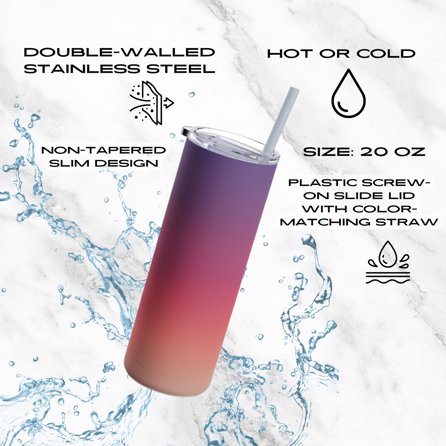 Sunset Haze 20oz Skinny Tumbler - With Straw