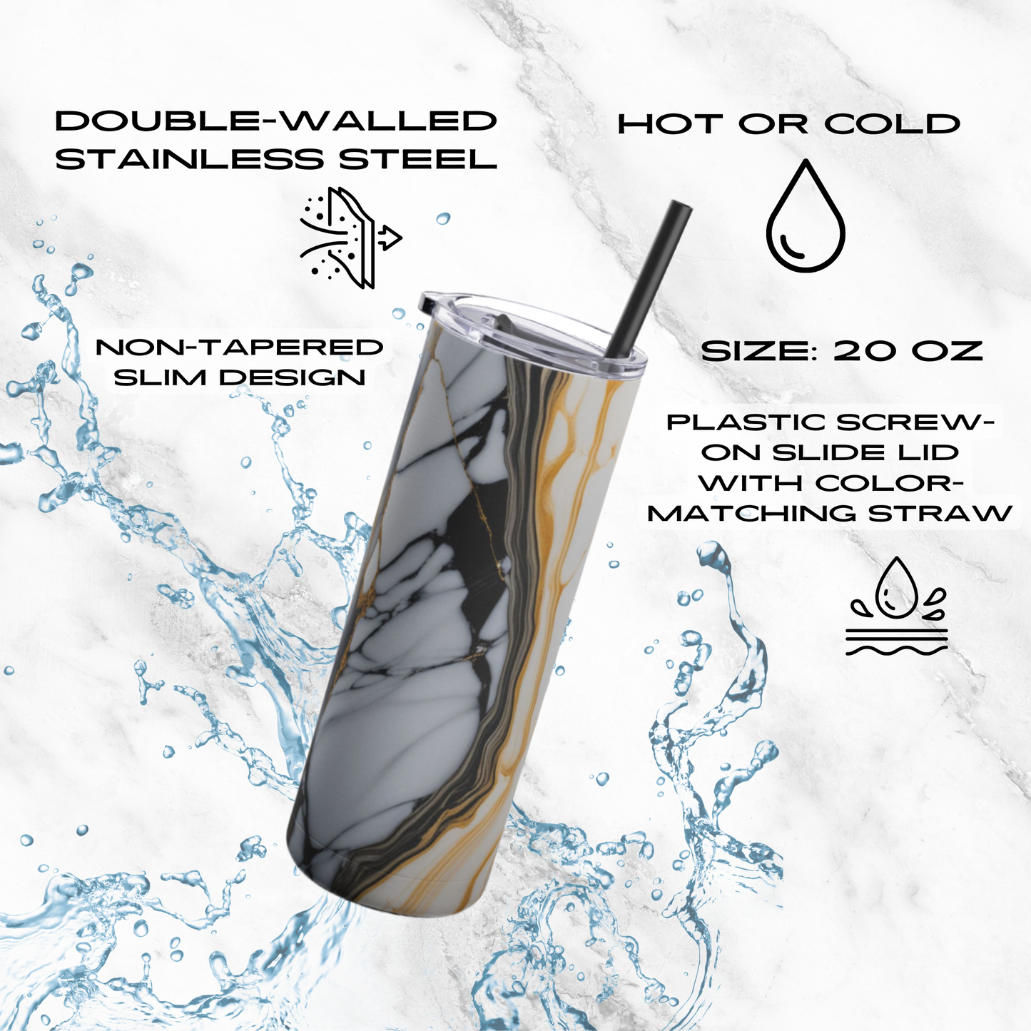 Sunset Marble 20oz Skinny Tumbler - With Straw