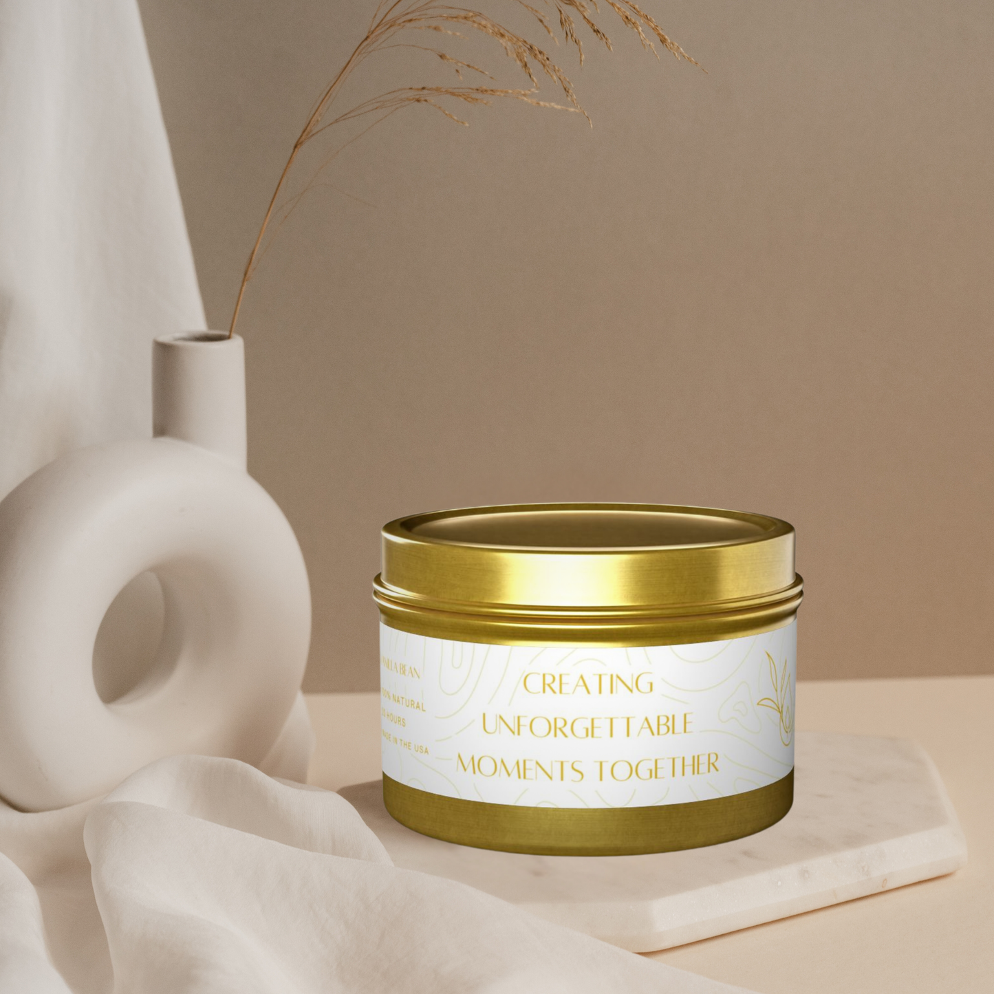 4oz Vanilla Bean Gold Tin Candle – Unforgettable Moments