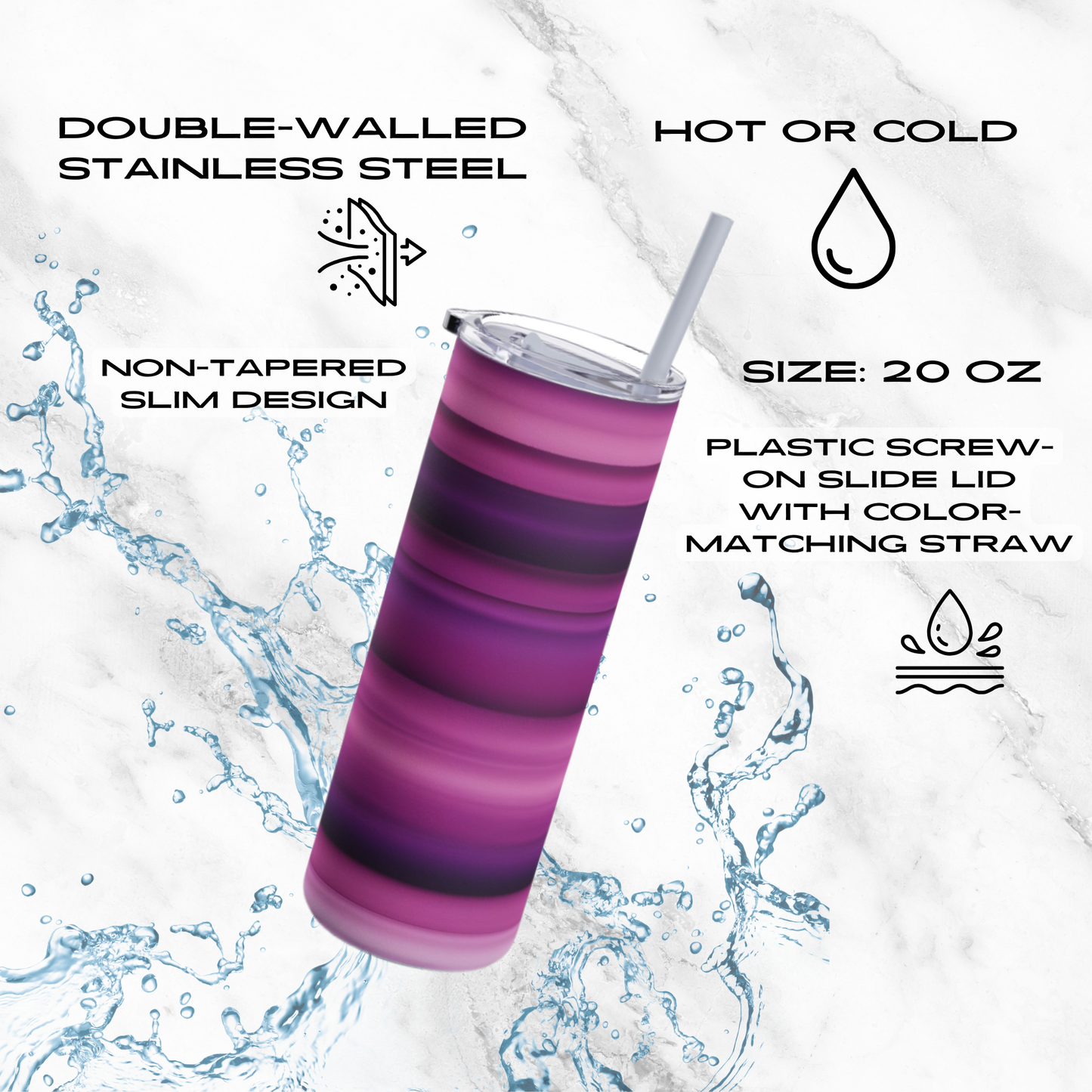 Violet Waves 20oz Skinny Tumbler - With Straw