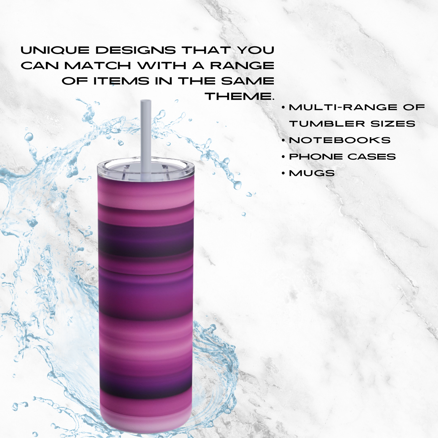 Violet Waves 20oz Skinny Tumbler - With Straw