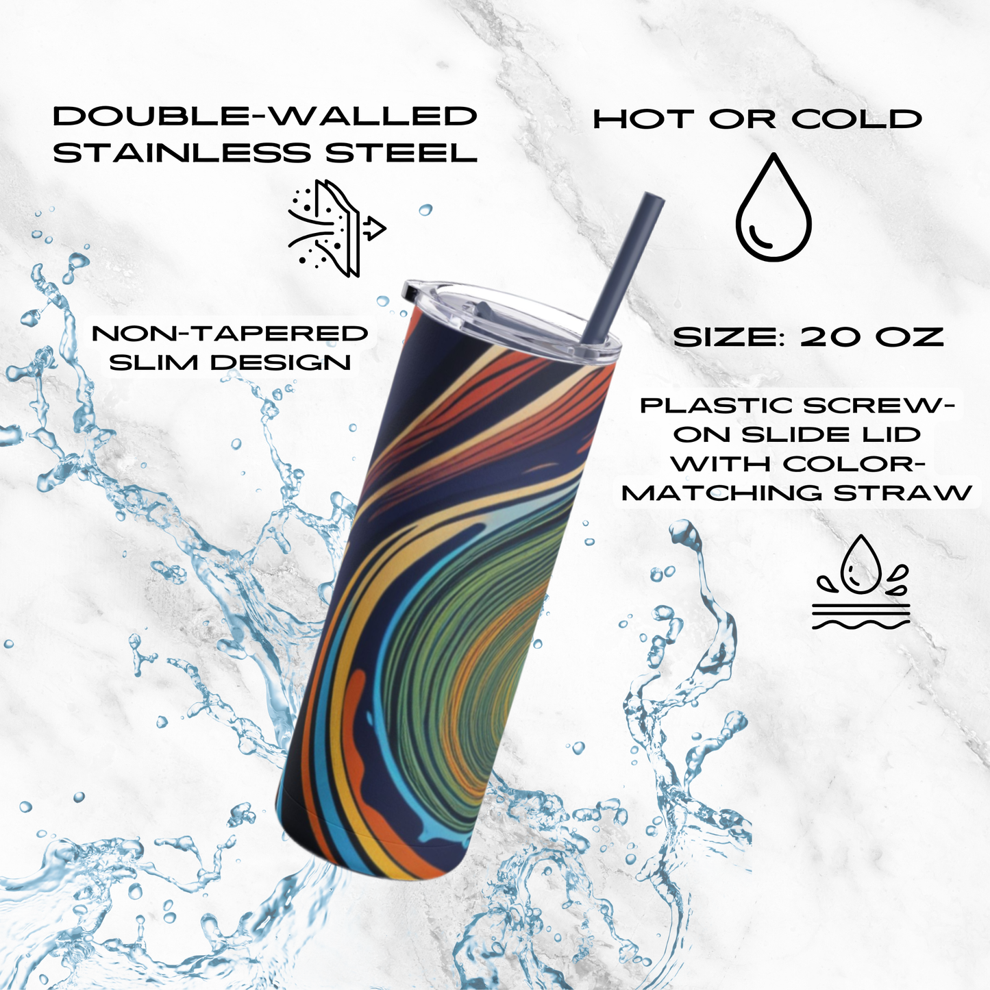 Vortex Vision 20oz Skinny Tumbler - With Straw