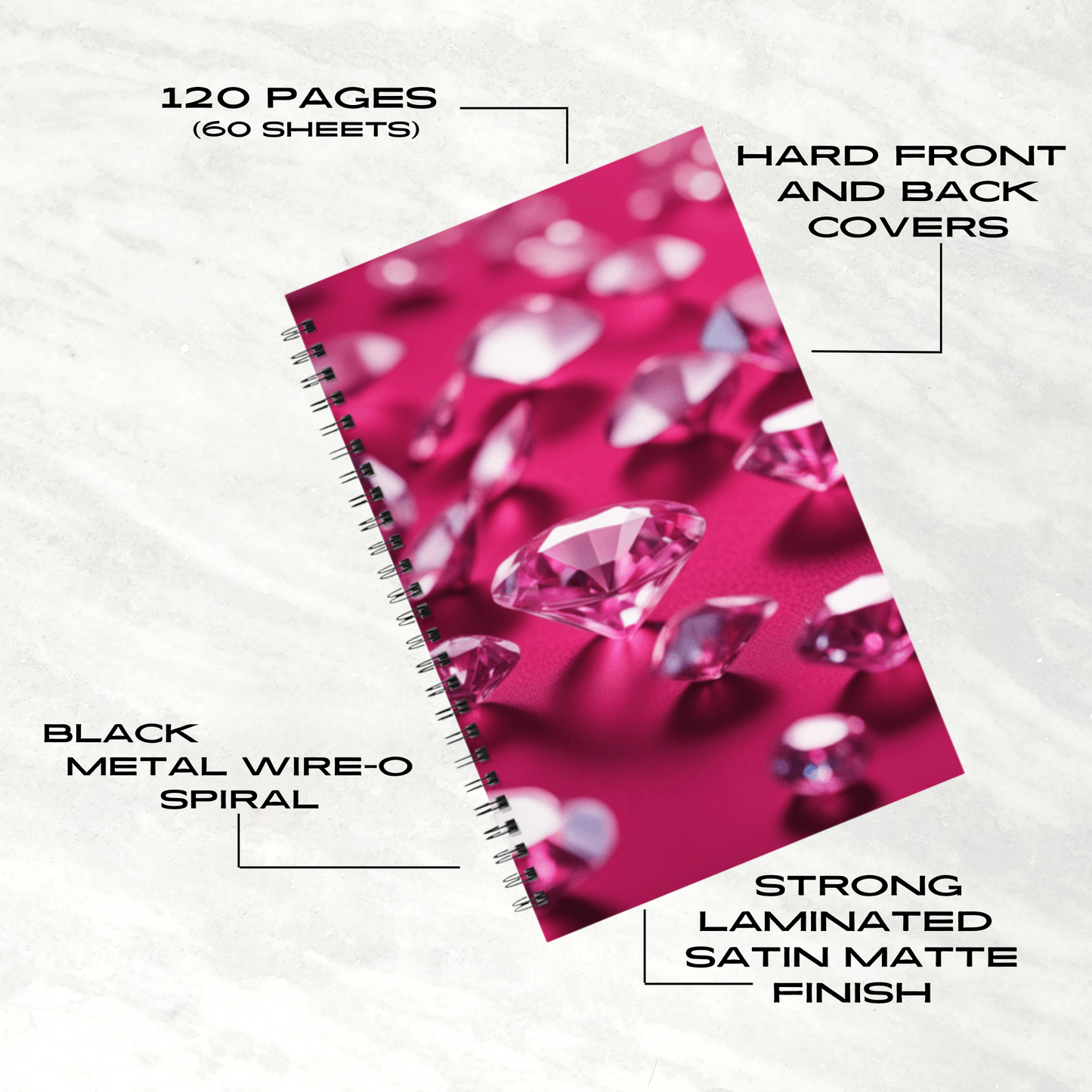Pink Diamond Sparkle 5.5”x8.5" Hardcover Notebook