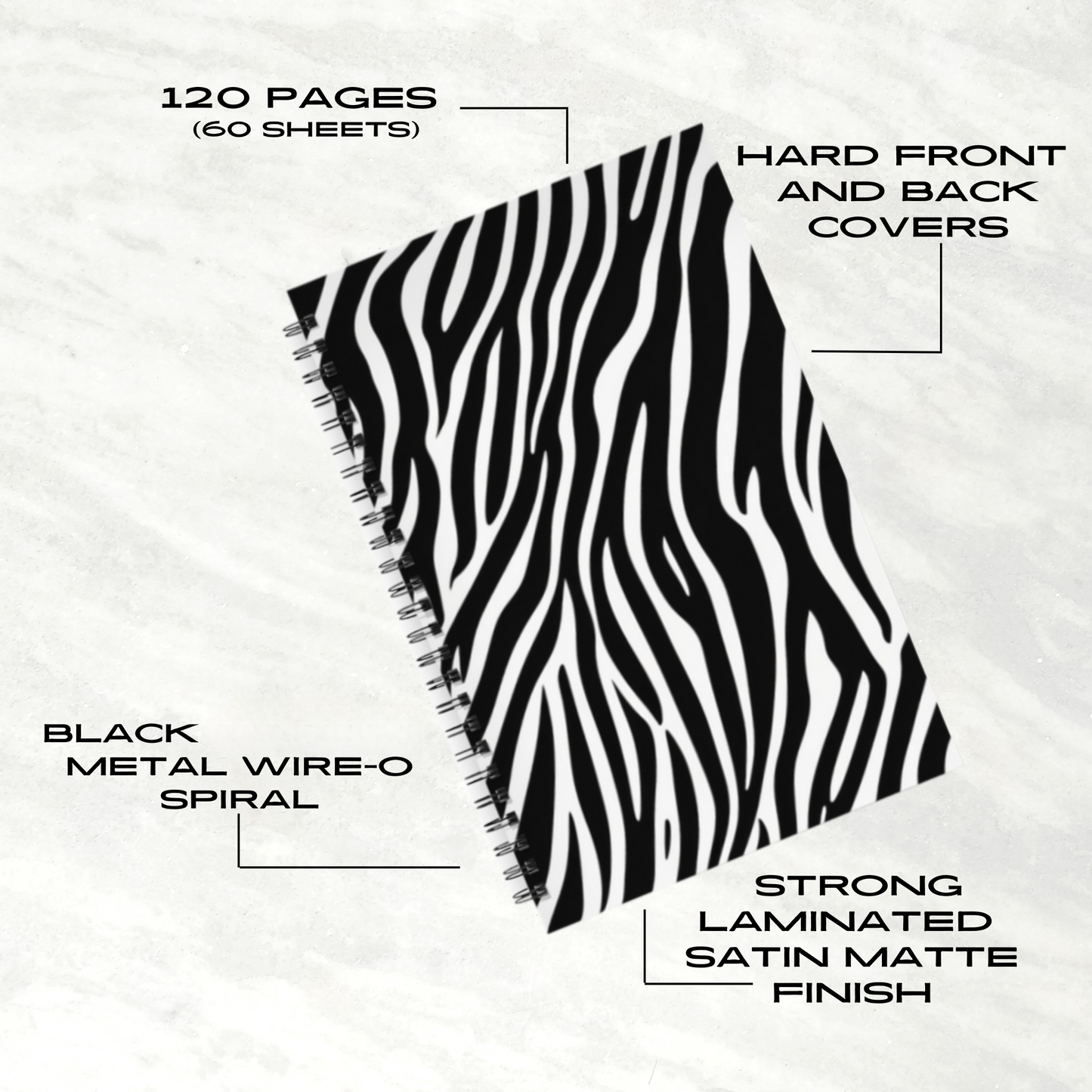 Zebra Zen 5.5”x8.5" Hardcover Notebook