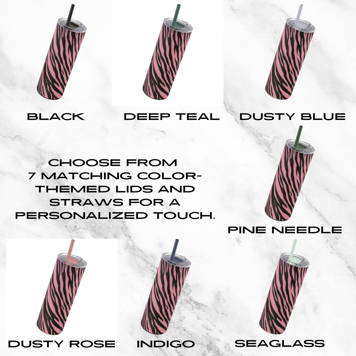 Pink Zebra Rush 20oz Skinny Tumbler - With Straw