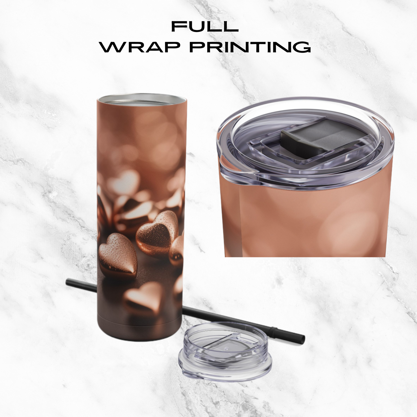 Bronzed Hearts 20oz Skinny Tumbler - With Straw