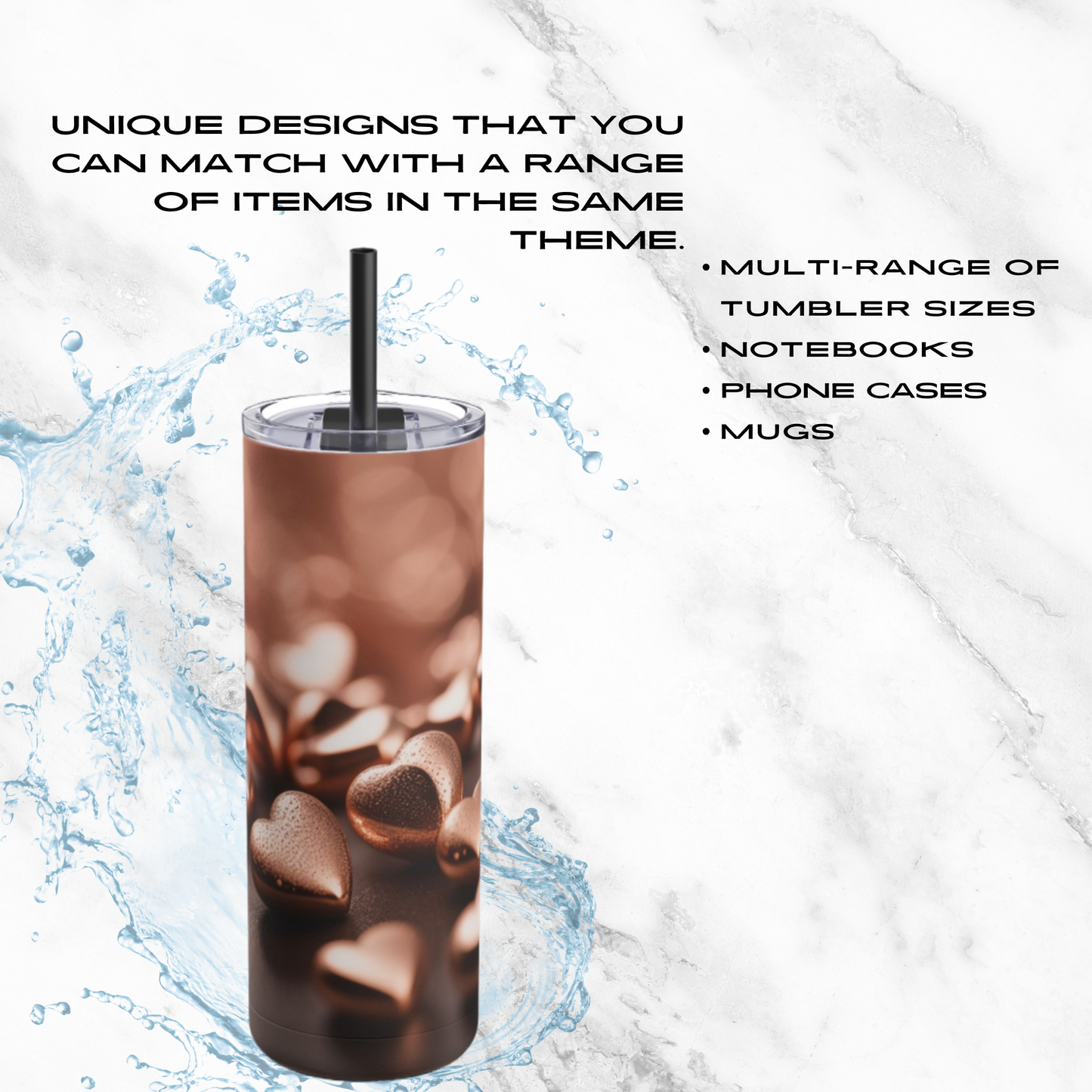 Bronzed Hearts 20oz Skinny Tumbler - With Straw