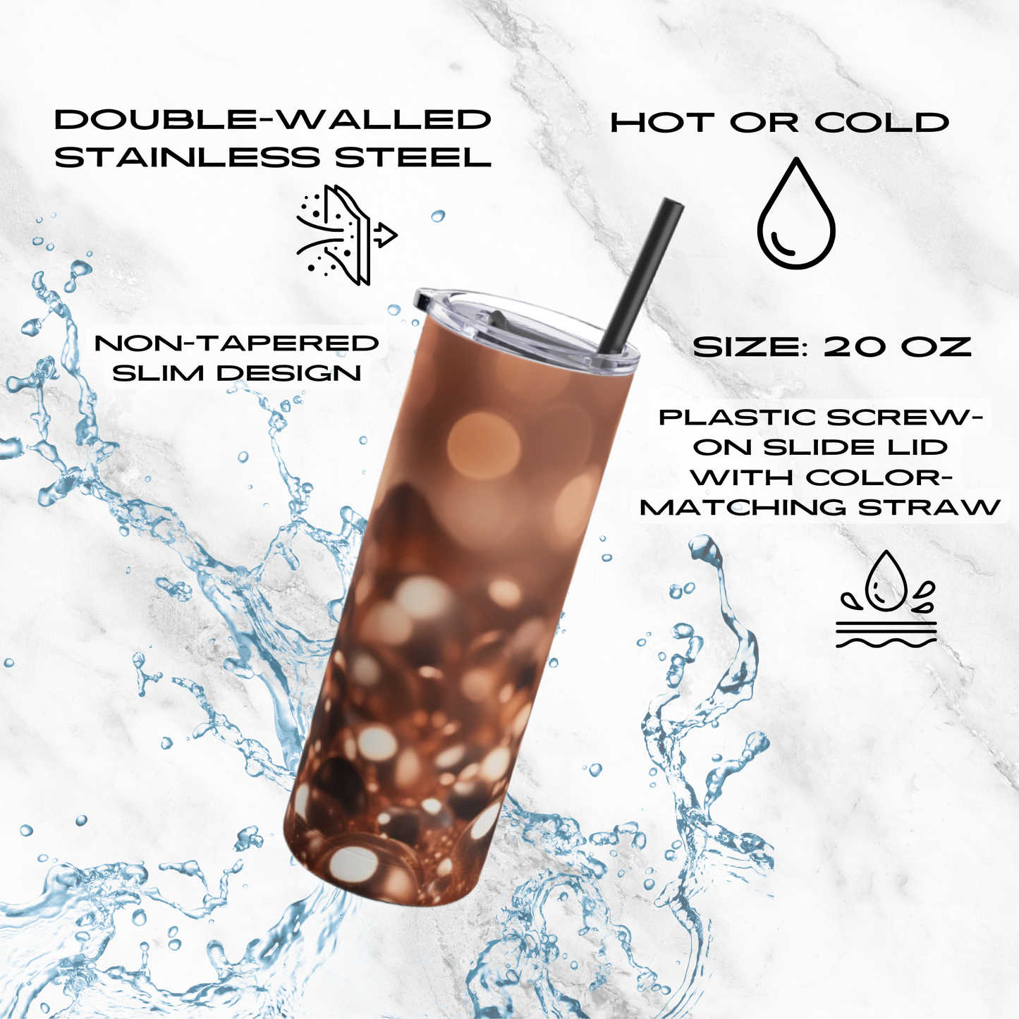 Copper Gleam 20oz Skinny Tumbler - With Straw
