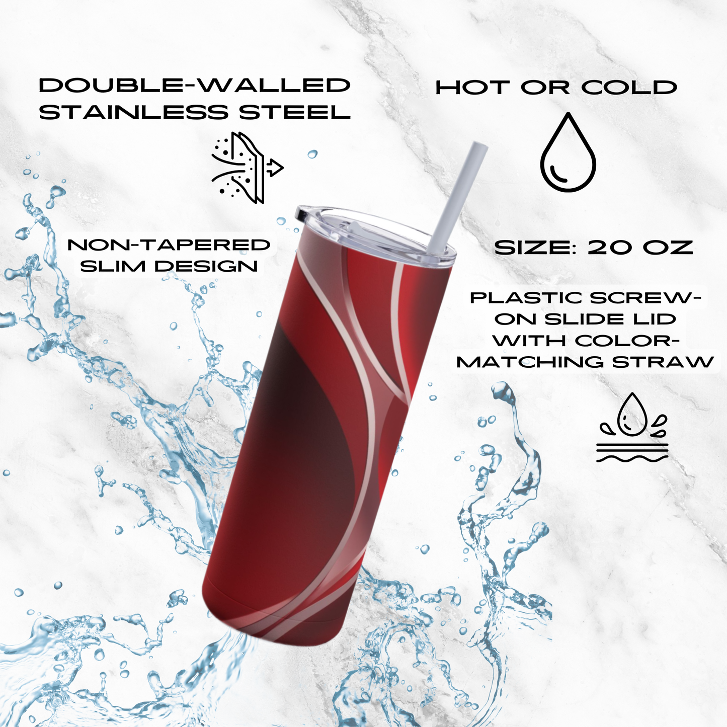 Crimson Curls 20oz Skinny Tumbler - With Straw