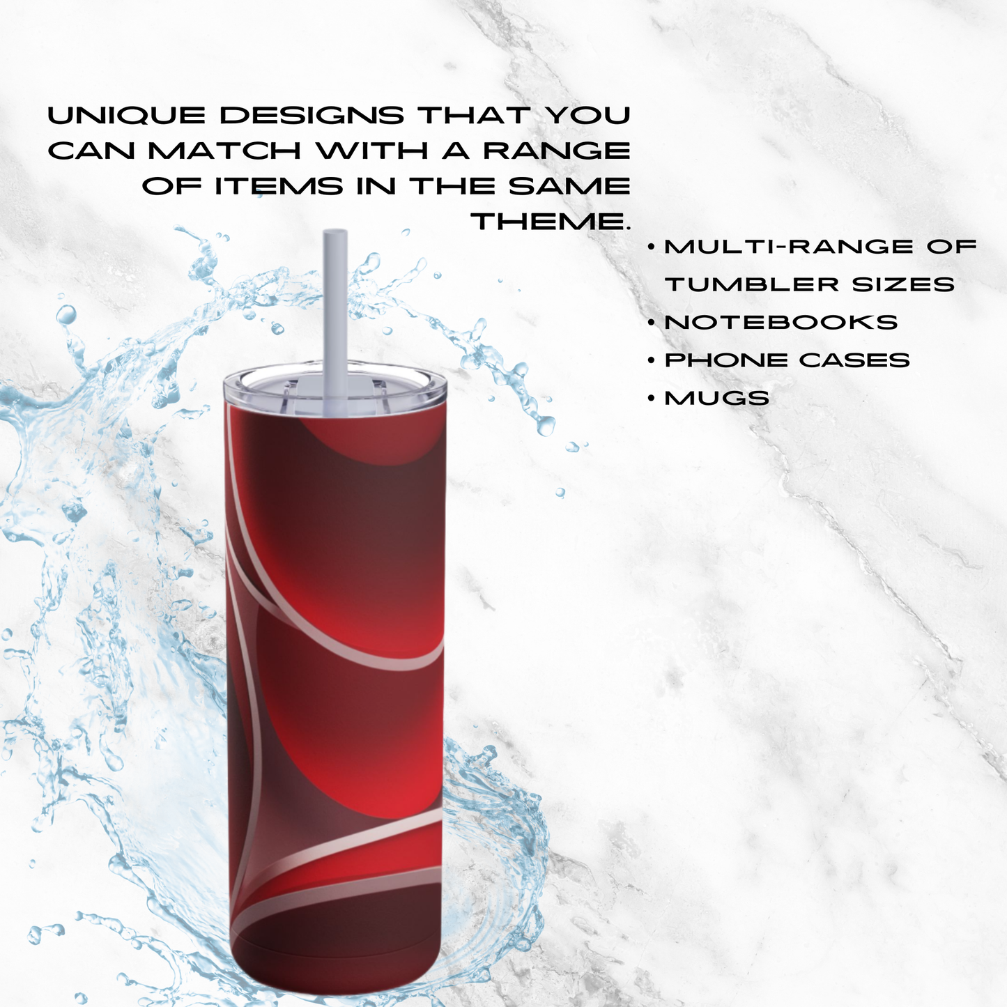 Crimson Curls 20oz Skinny Tumbler - With Straw