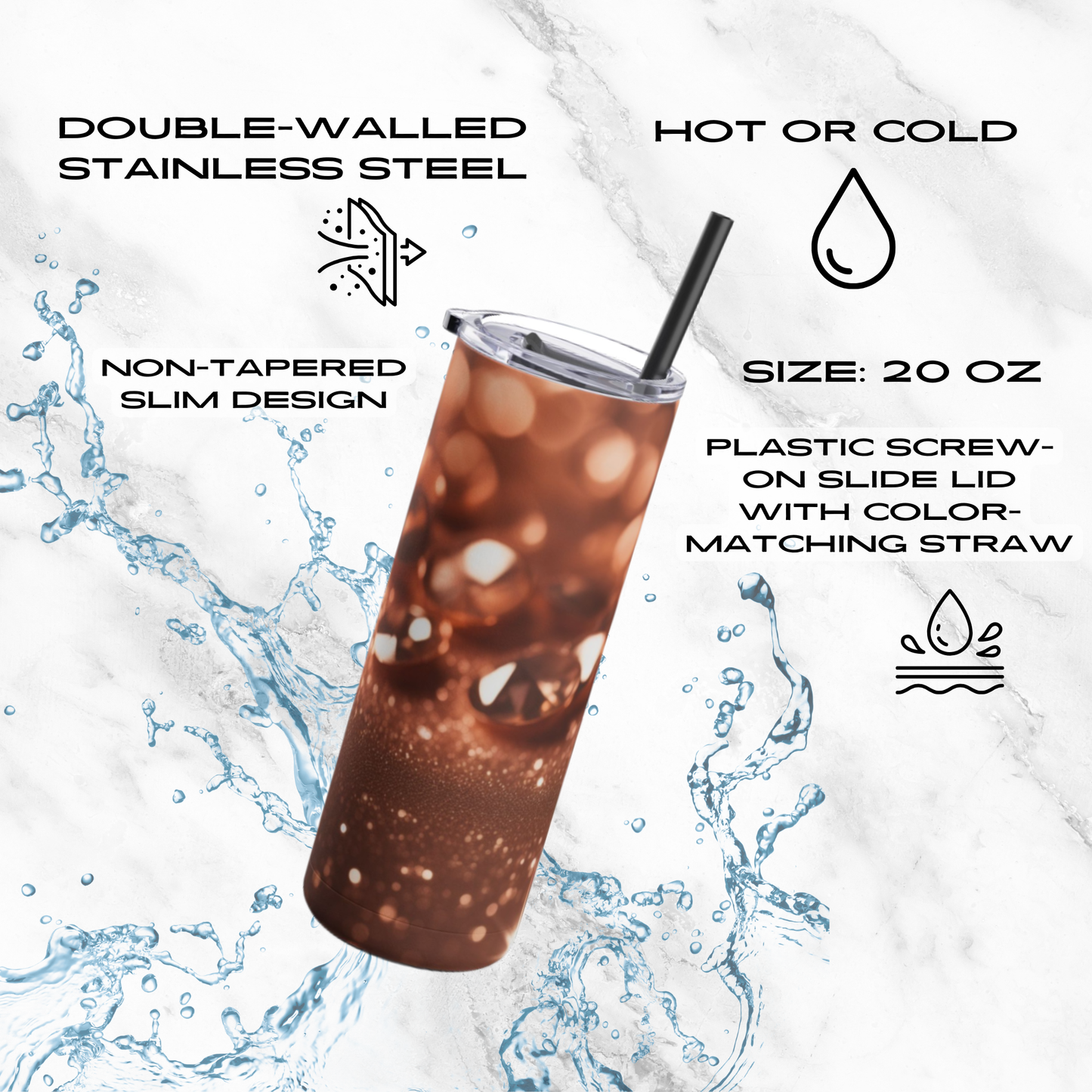 Golden Glimmer 20oz Skinny Tumbler - With Straw