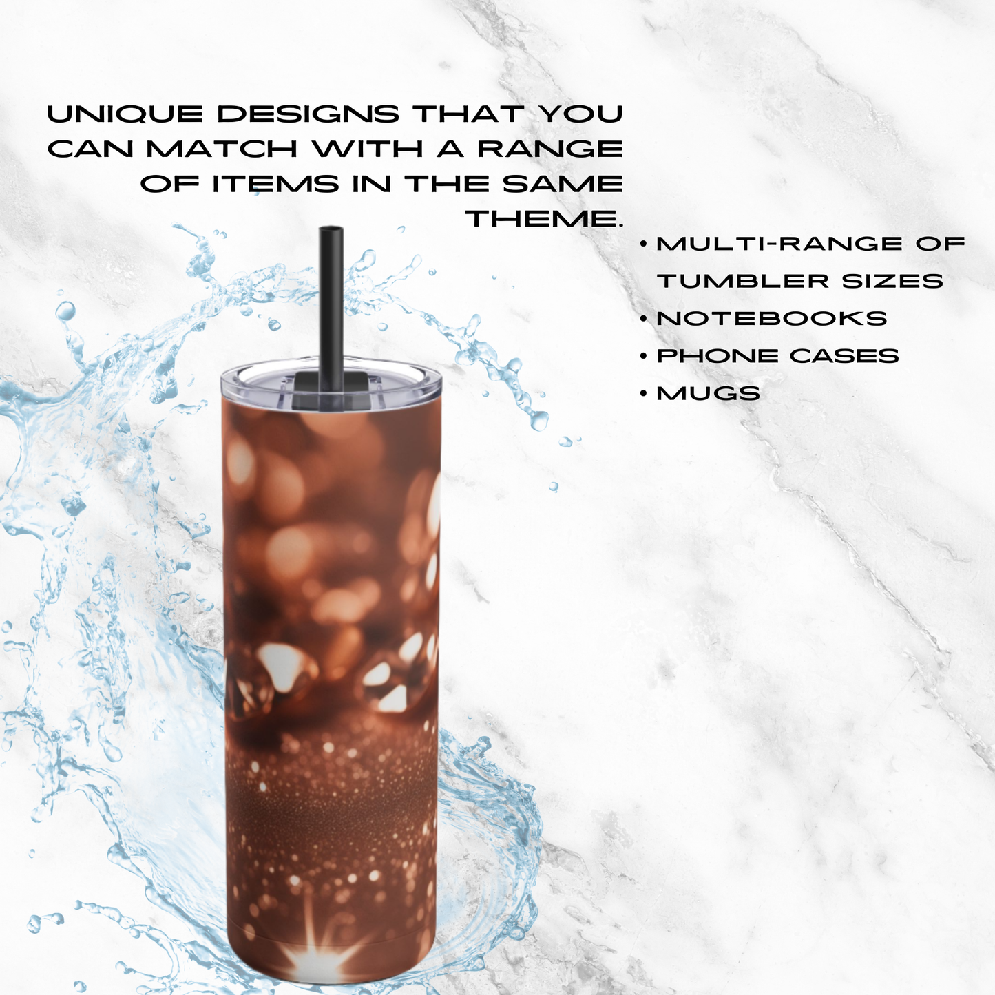 Golden Glimmer 20oz Skinny Tumbler - With Straw
