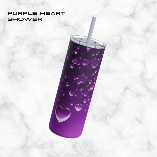 Purple Heart Shower 20oz Skinny Tumbler - With Straw