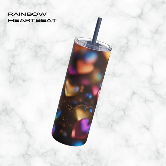 Rainbow Heartbeat 20oz Skinny Tumbler - With Straw