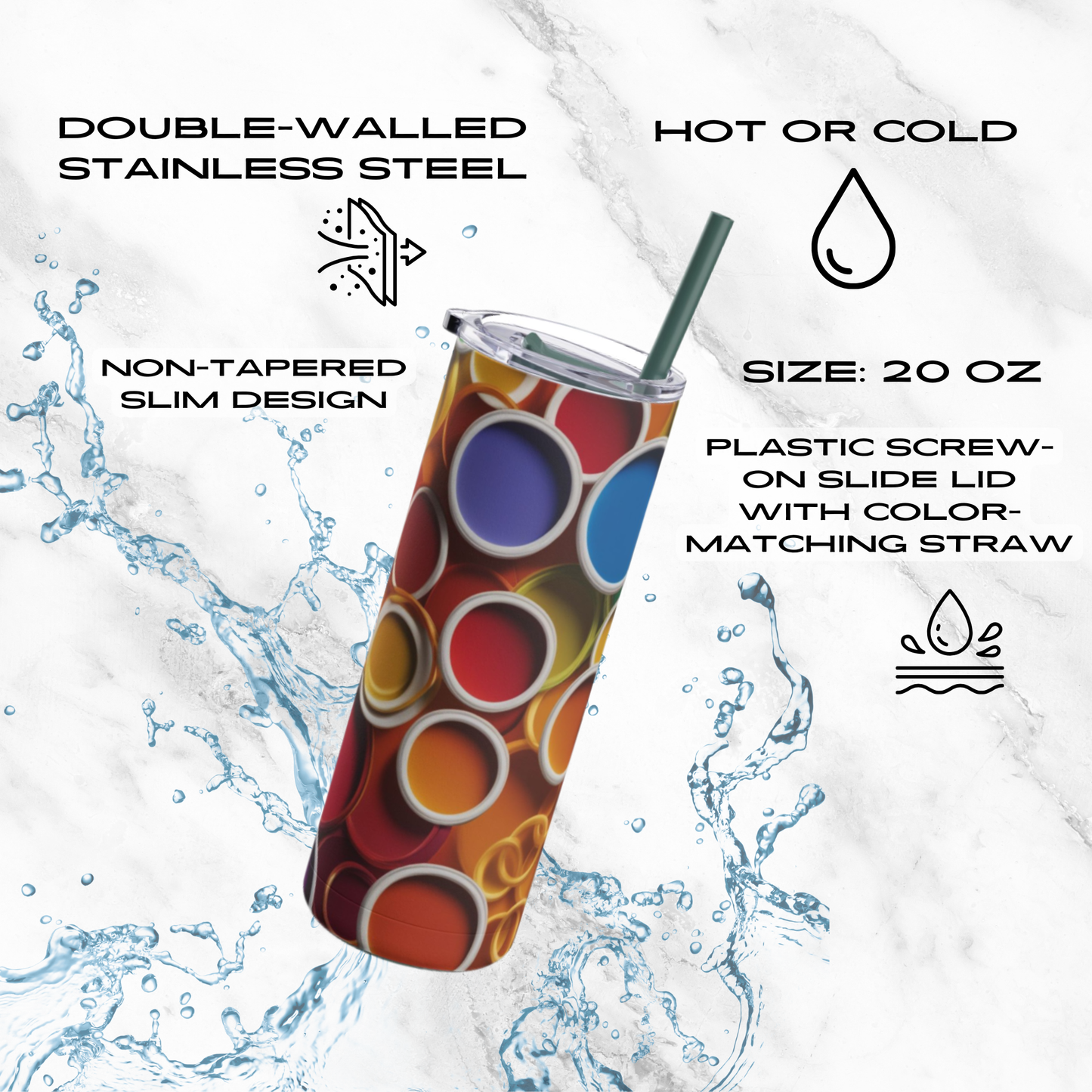 Rainbow Reverie 20oz Skinny Tumbler - With Straw