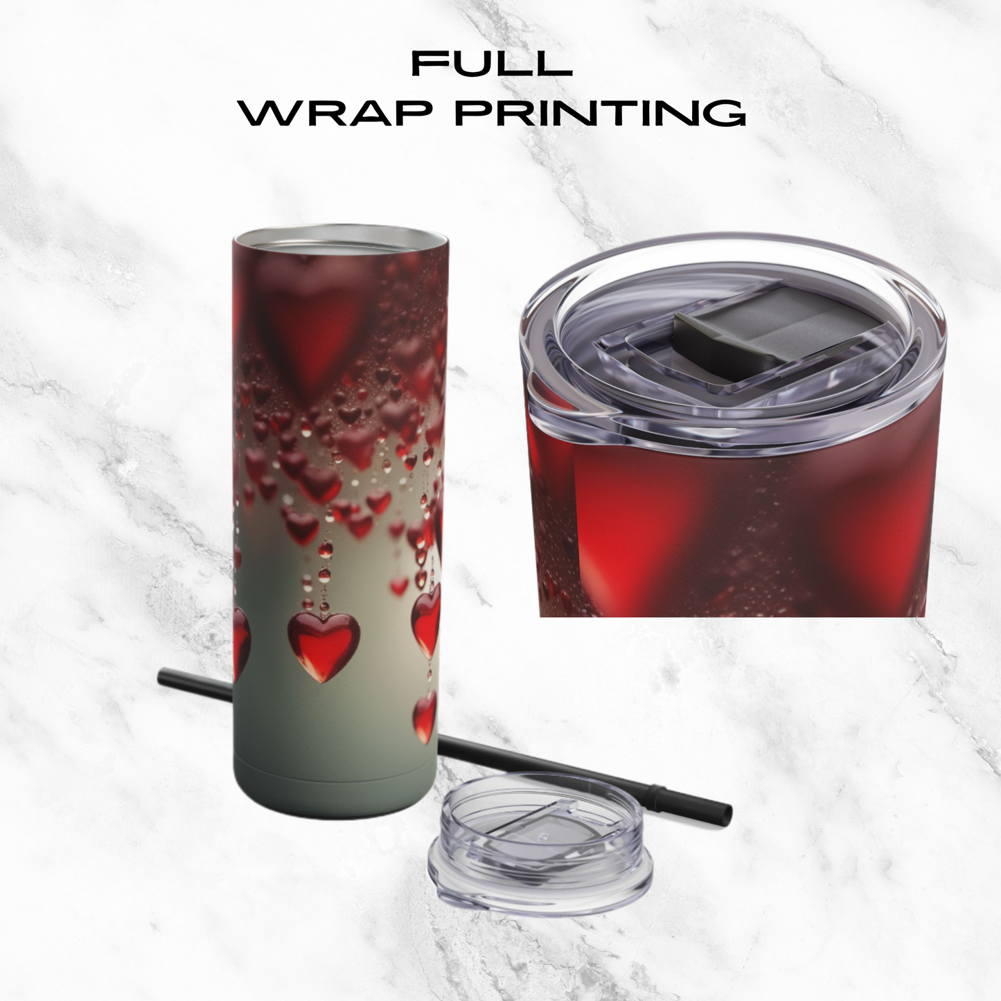 Red Heart Rain 20oz Skinny Tumbler - With Straw