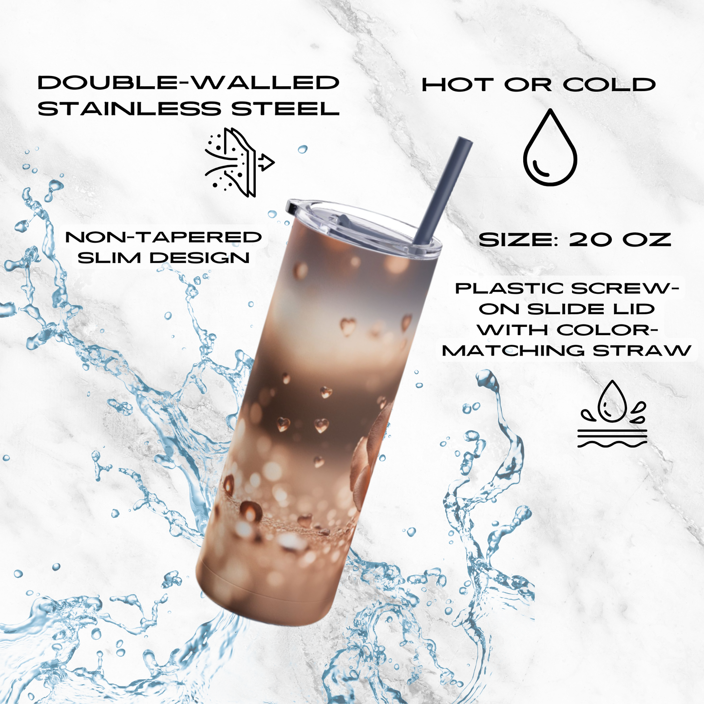 Rose Radiance 20oz Skinny Tumbler - With Straw