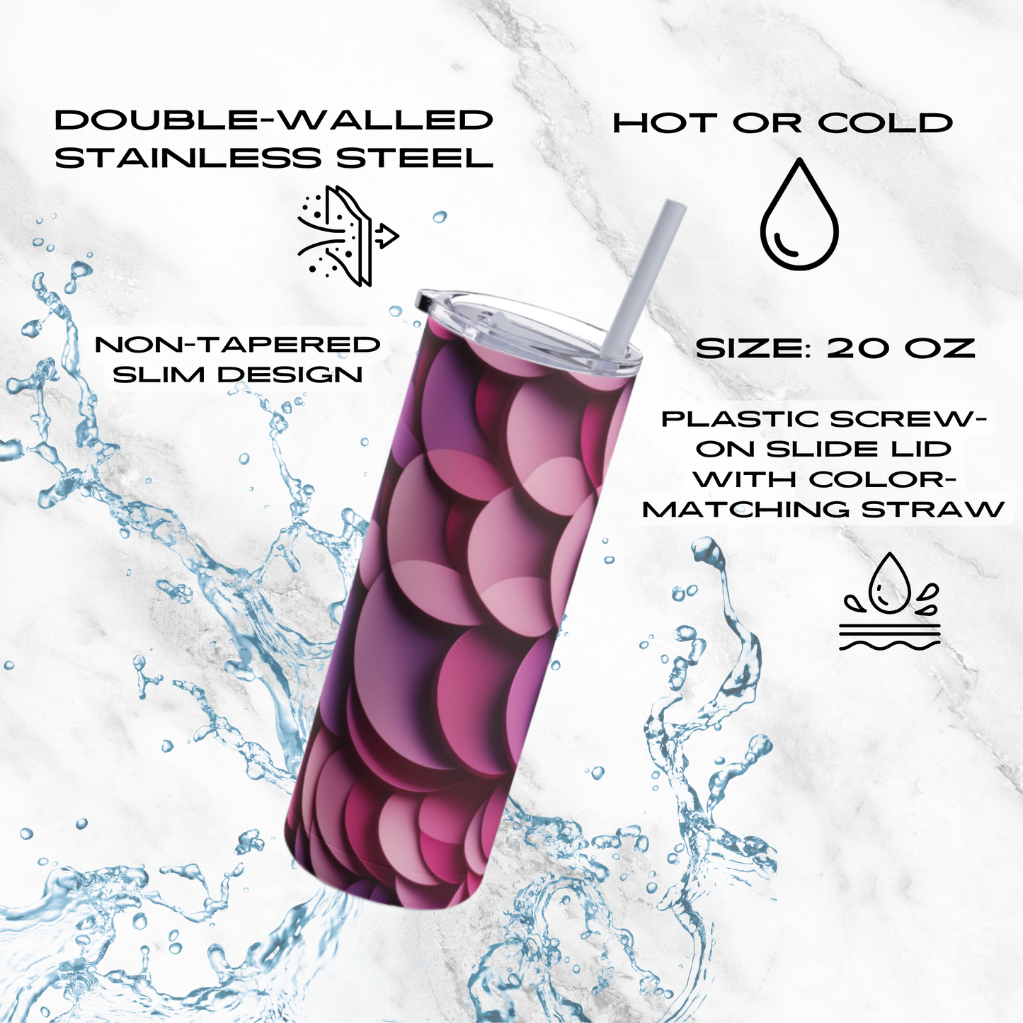 Rosy Ripple 20oz Skinny Tumbler - With Straw