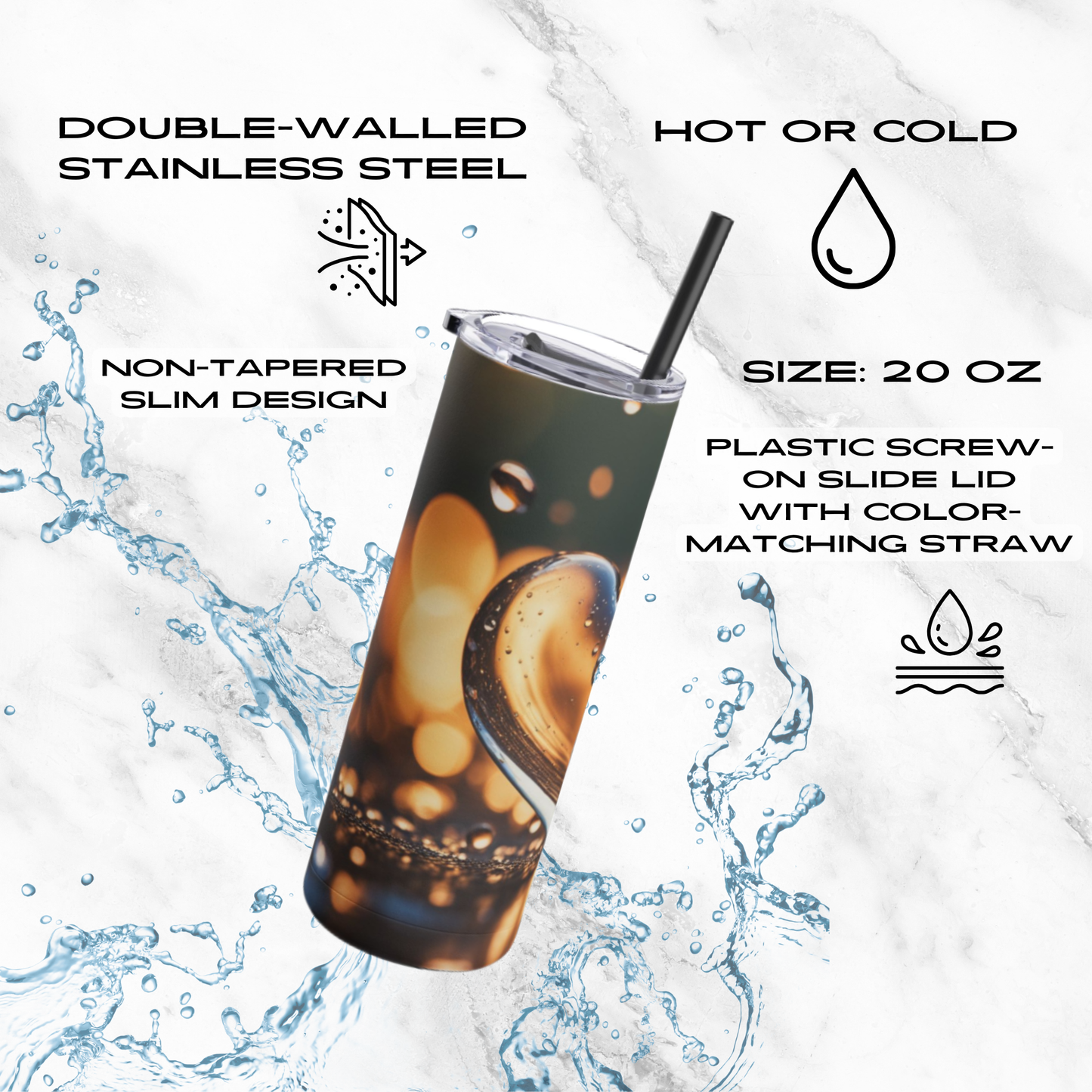 Sunset Heart Splash 20oz Skinny Tumbler - With Straw