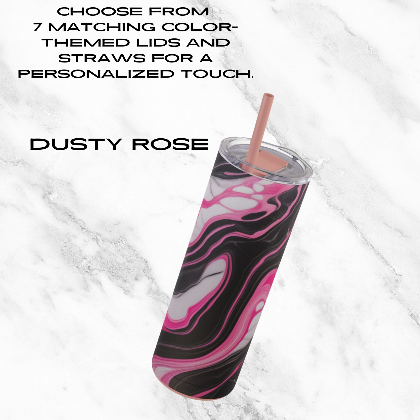 Pink Marble Rush 20oz Skinny Tumbler - With Straw