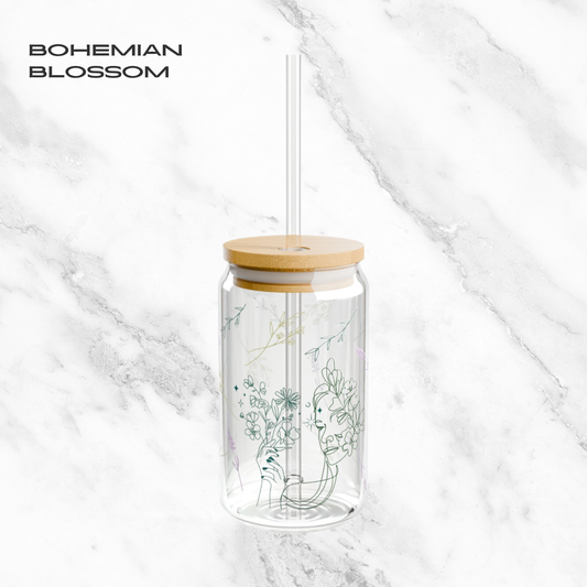 Bohemian Blossom 16oz Glass Tumbler | Soda Can