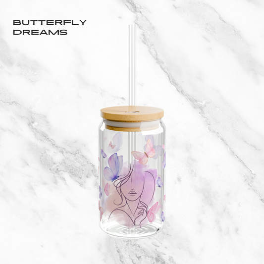 Butterfly Dreams 16oz Glass Tumbler | Soda Can