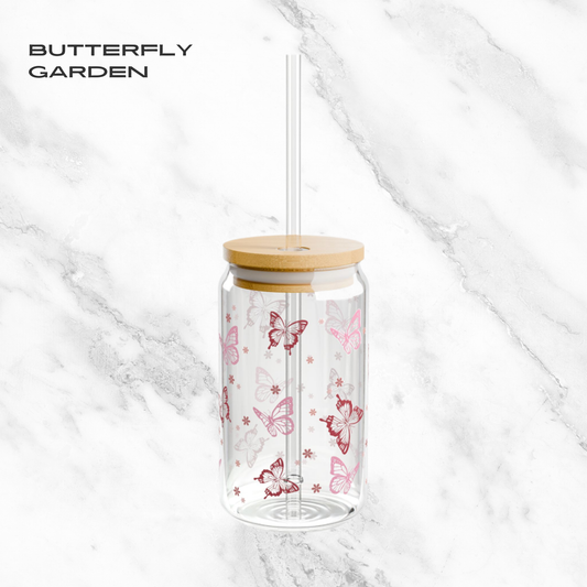 Butterfly Garden 16oz Glass Tumbler | Soda Can