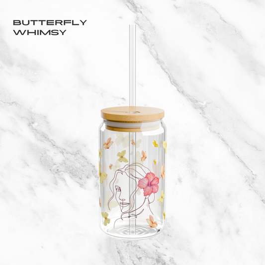 Butterfly Whimsy – 16oz Glass Tumbler | Soda Can