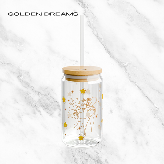 Golden Dreams 16oz Glass Tumbler | Soda Can