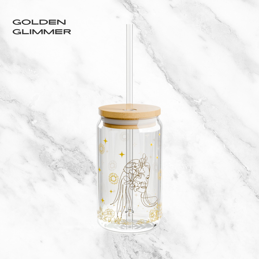 Golden Glimmer 16oz Glass Tumbler | Soda Can