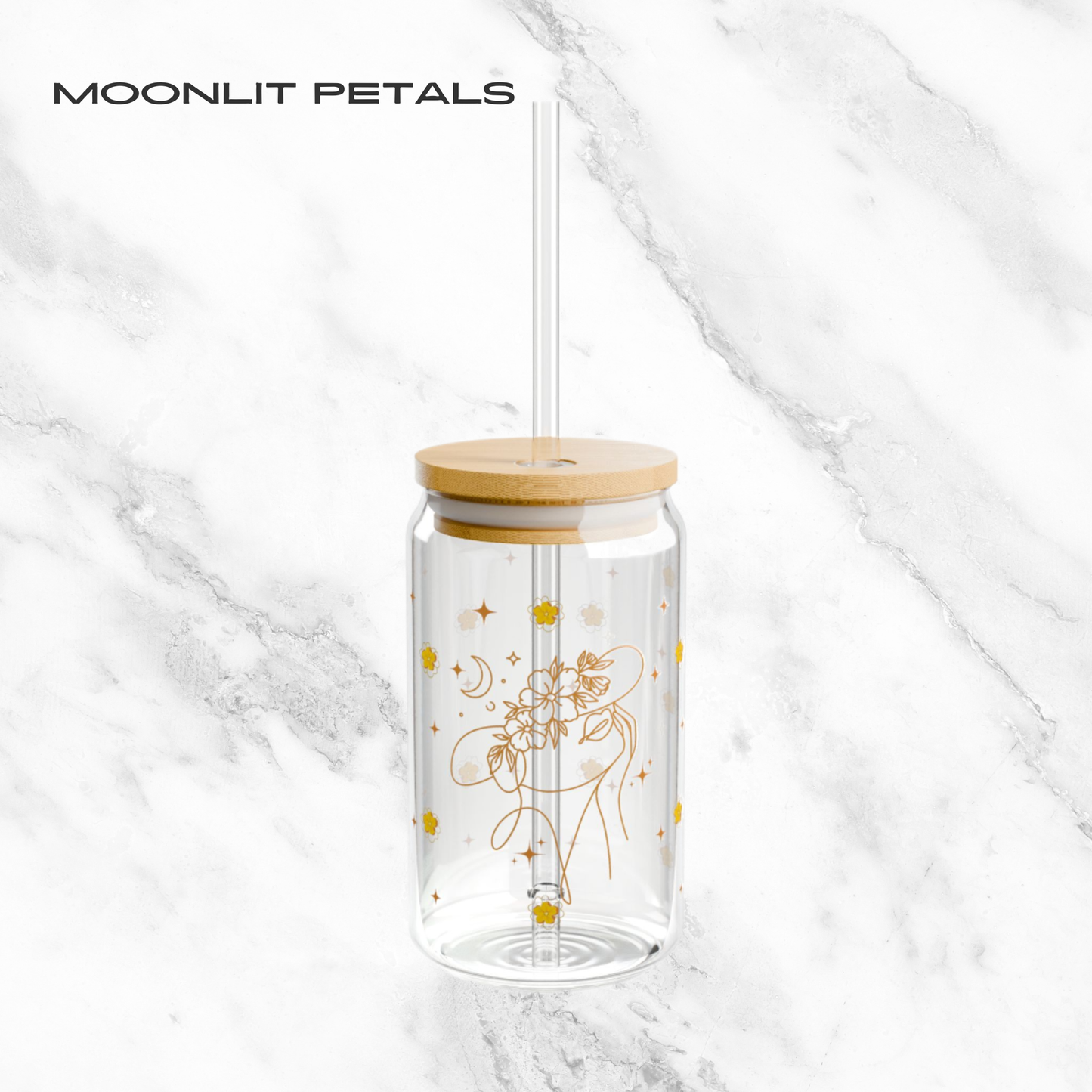 Moonlit Petals 16oz Glass Tumbler | Soda Can