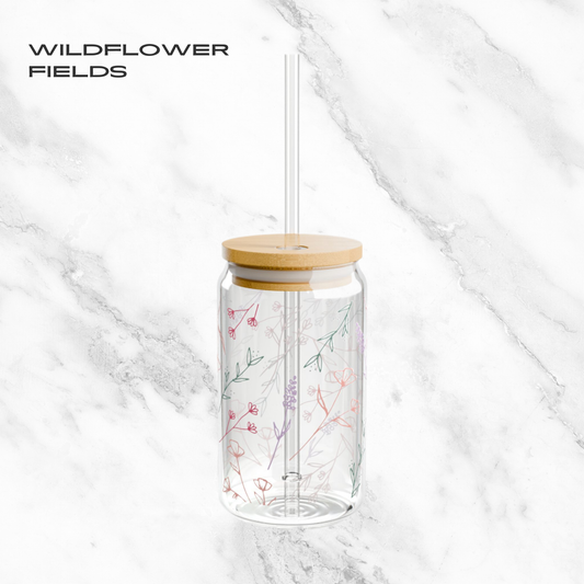 Wildflower Fields 16oz Glass Tumbler | Soda Can