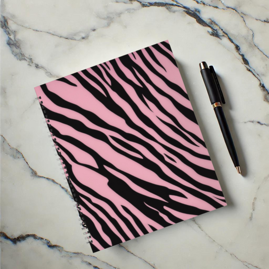 Pink Zebra Rush 8.5”x11” Hardcover Notebook