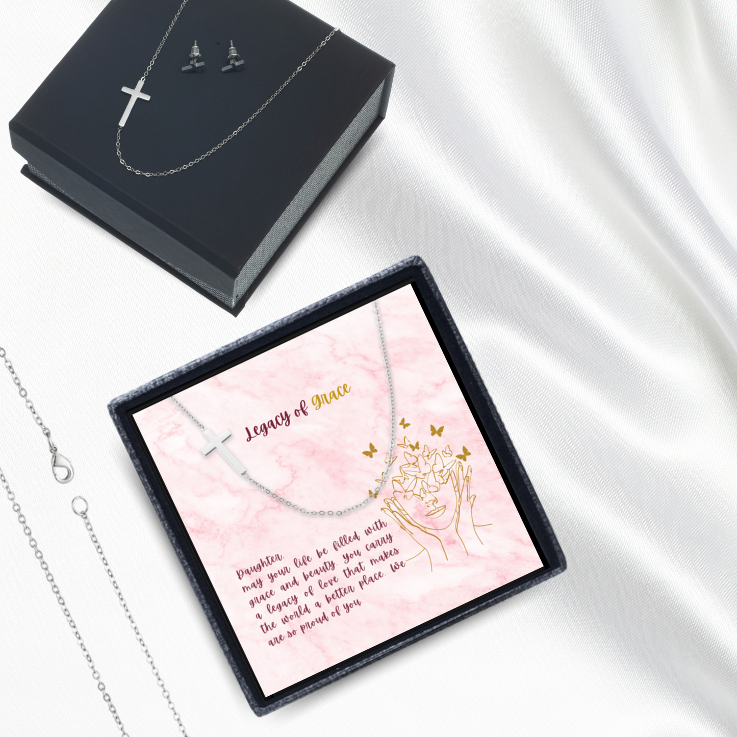 Graceful Journey - Sideways Cross Necklace and Earring Set