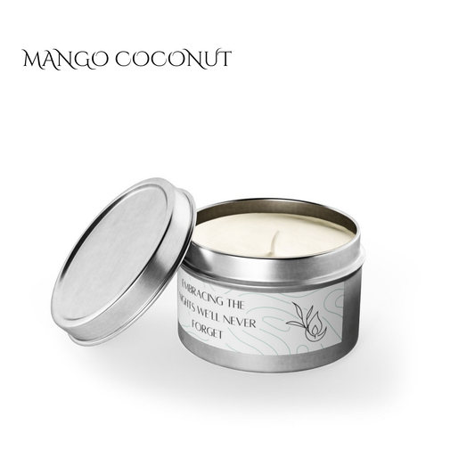 4oz Mango Coconut Silver Tin Candle – Unforgettable Nights