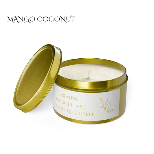 8oz Mango Coconut Gold Tin Candle – Unforgettable Moments