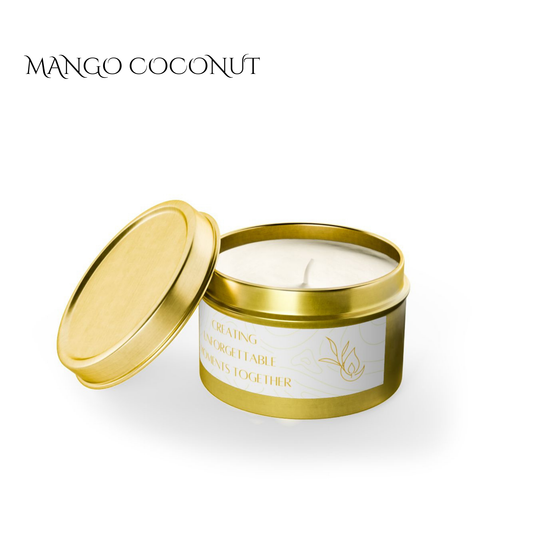 4oz Mango Coconut Gold Tin Candle  – Unforgettable Moments
