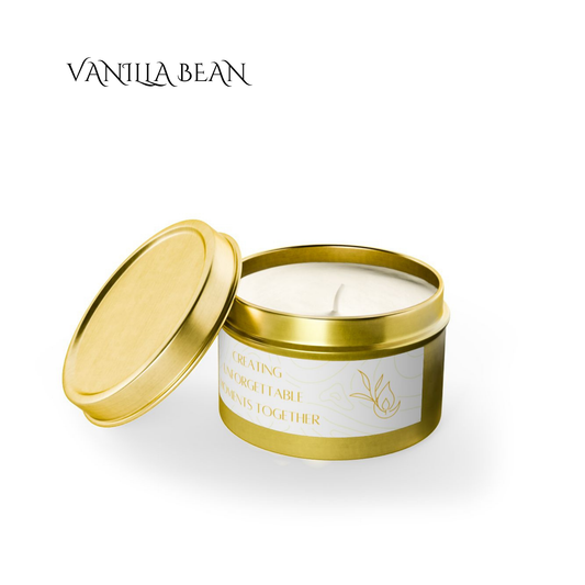4oz Vanilla Bean Gold Tin Candle – Unforgettable Moments