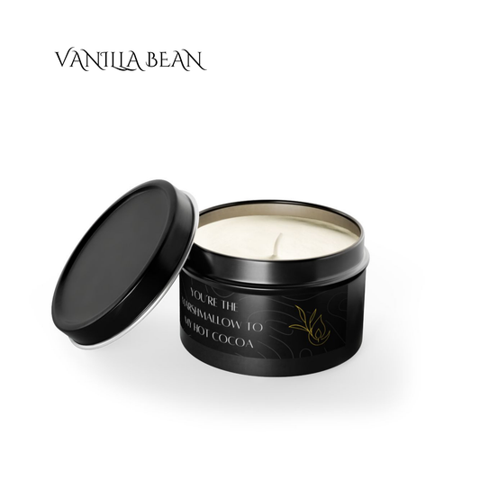 4oz Vanilla Bean Black Tin Candle – Marshmallow & Hot Cocoa Vibes