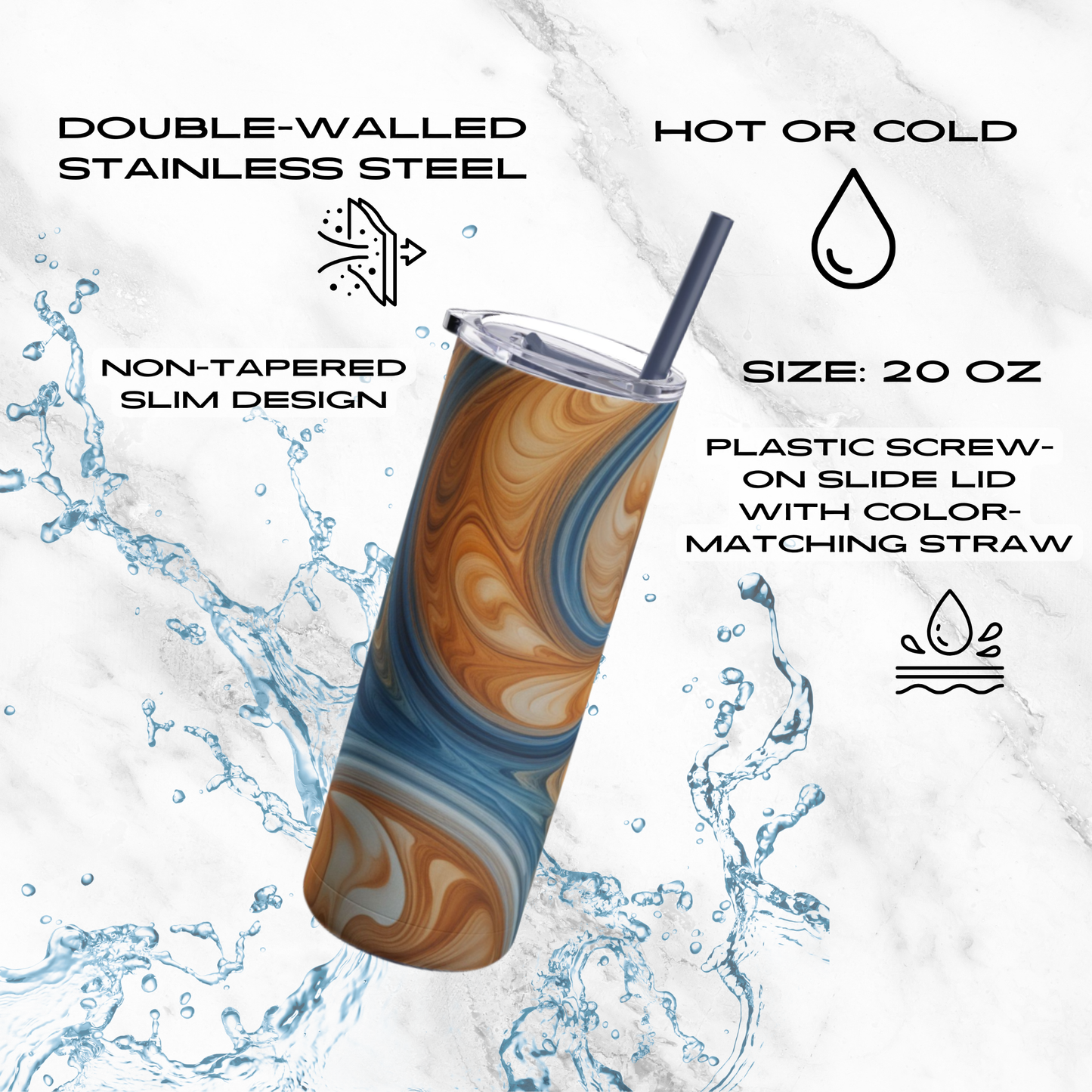 Amber Wave 20oz Skinny Tumbler - With Straw