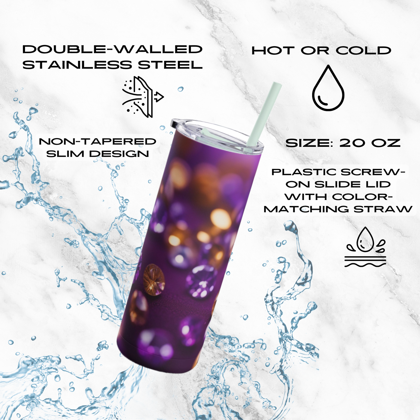 Amethyst Radiance 20oz Skinny Tumbler - With Straw