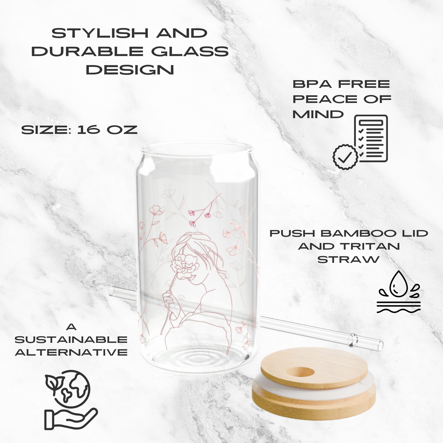 Daydream Blooms 16oz Glass Tumbler | Soda Can