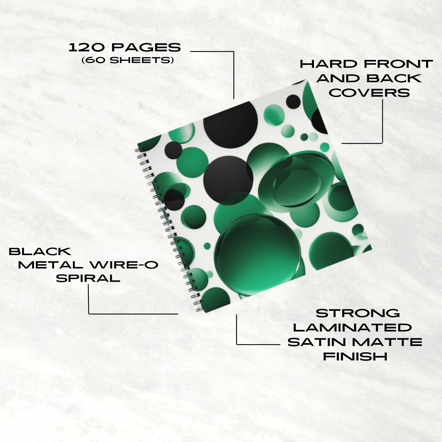 Emerald Bubbles 8.5"x8.5" Hardcover Notebook
